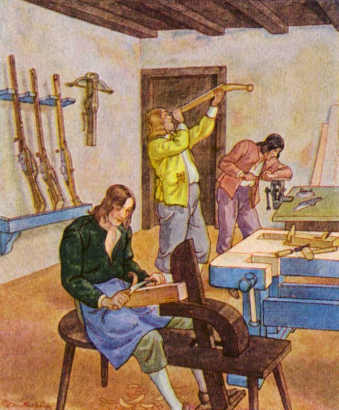 Bushmaker / Buchsenmacher (farvelitografi) af Christophe (1856 1945)