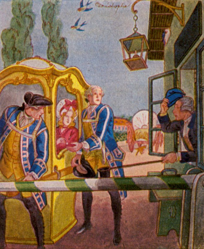 Chaise Am Schlagbaum / Chaise at the Turnpike (farvelitografi) af Christophe (1856 1945)