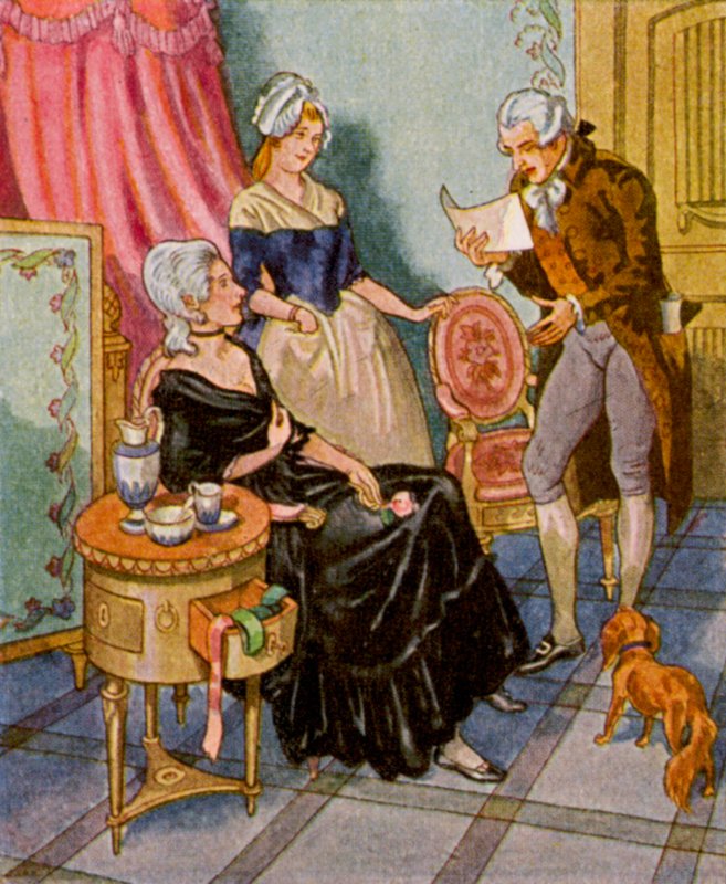 Dichtervorlesung Im Boudoir / Digtoplæsning i boudoiret (farvelitografi) af Christophe (1856 1945)