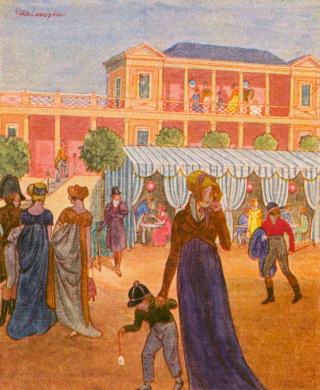 Elegantes Ausflugslokal / Elegant udflugtsrestaurant (farvelitografi) af Christophe (1856 1945)