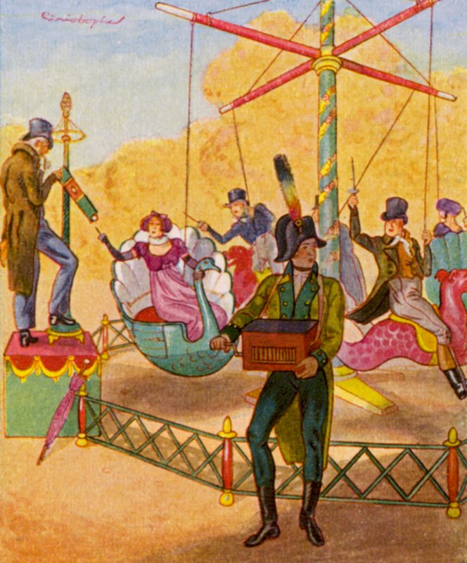 Karussell / Karrusel (farvelitografi) af Christophe (1856 1945)