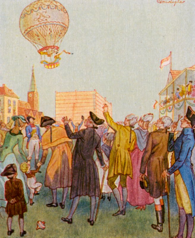 Luftballon / Ballon (farvelitografi) af Christophe (1856 1945)