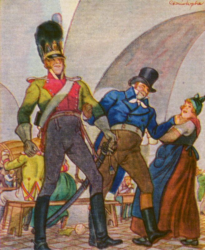 Munchener Bierkeller / Münchens ølkælder (farvelitografi) af Christophe (1856 1945)