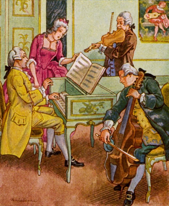 Musikalsk underholdning / Musikalsk underholdning (farvelitografi) af Christophe (1856 1945)