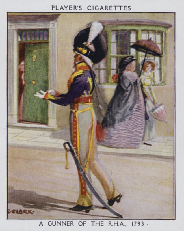 A Gunner of the Royal Horse Artillery (farve litho) af Christopher (after) Clark