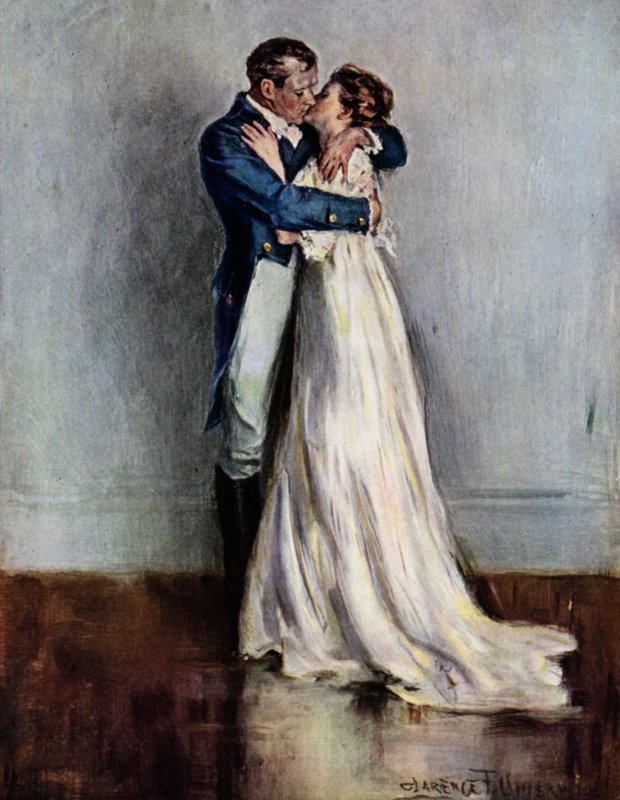 Ae Fond Kiss (farve litho) af Clarence F. Underwood