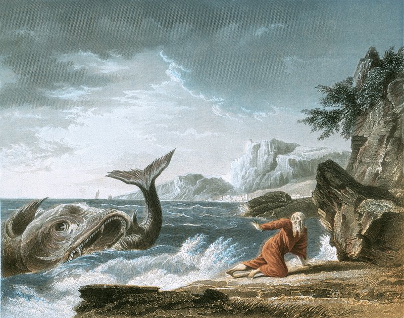 Jonas er blevet kastet op af hvalen på tørt land af Claude Joseph Vernet