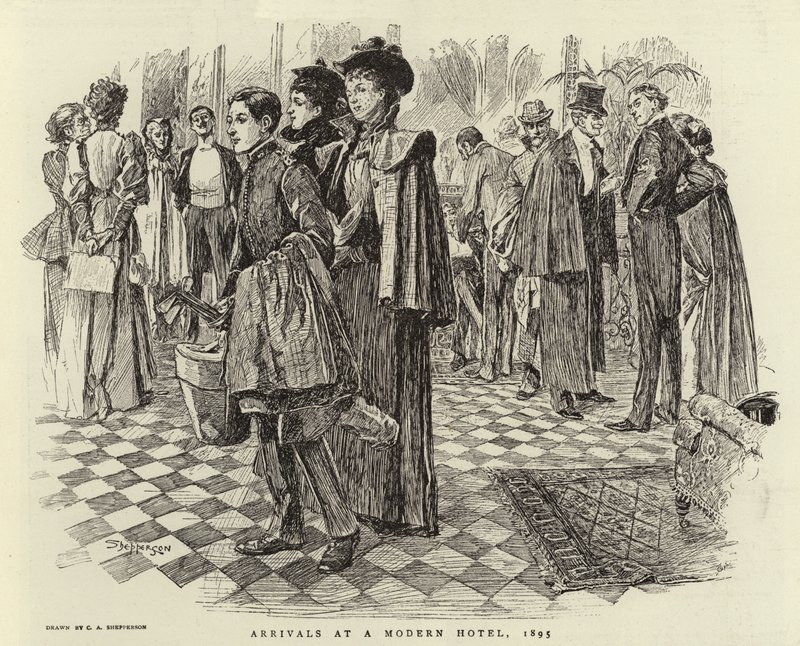 Ankomst til et moderne hotel, 1895 af Claude Shepperson
