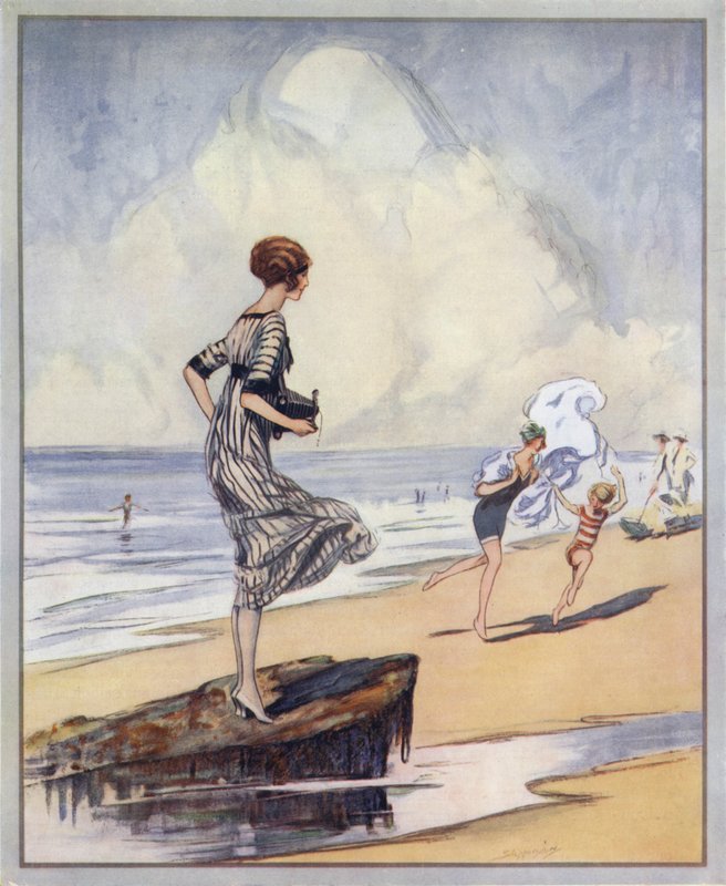 Strandscene, plakatdesign til Kodak (farve litho) af Claude Shepperson
