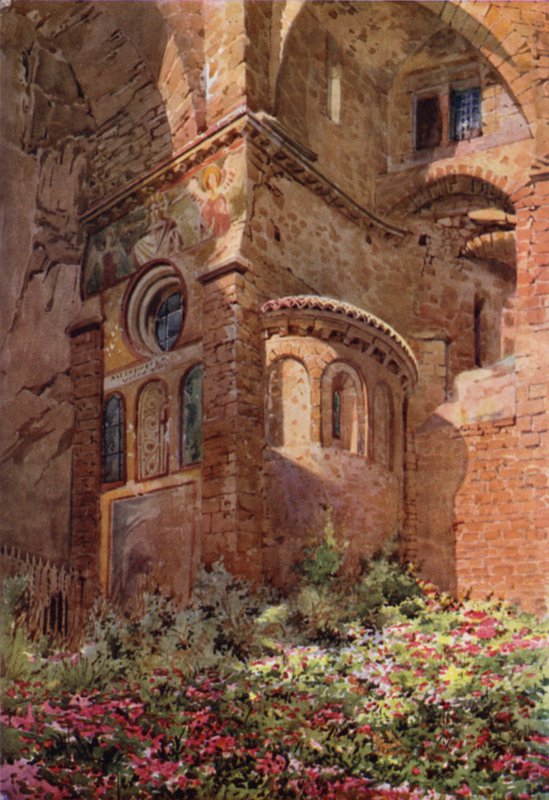 Sacro Speco med Roseto, apsis i det nederste kapel, Subiaco af Commendator Formilli