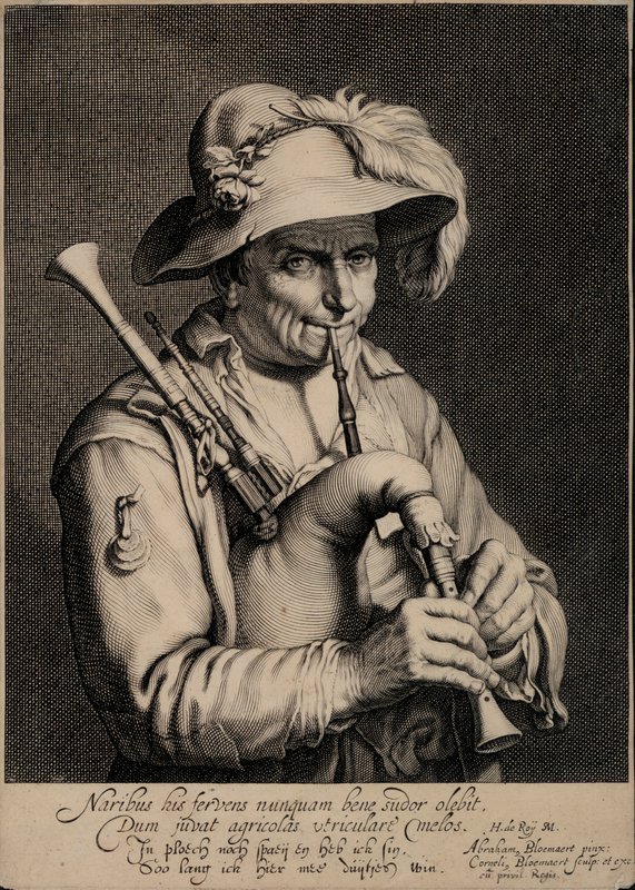Mand spiller på sækkepibe (gravering) af Cornelis Bloemaert