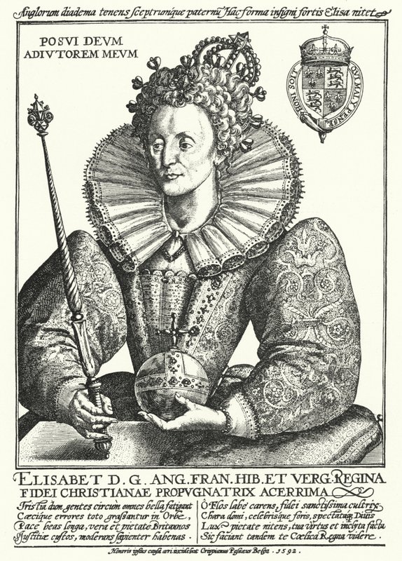 Elizabeth I, dronning af England (gravering) af Crispin I de (after) Passe