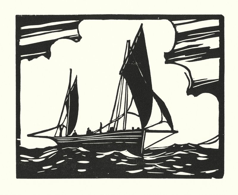 Fiskebåde og pramme: Brighton Clinker-Built Lugger (træsnit) af Cyril A. Wilkinson