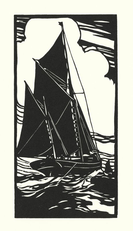 Fiskerbåde og pramme: Brixham Trawler (træsnit) af Cyril A. Wilkinson