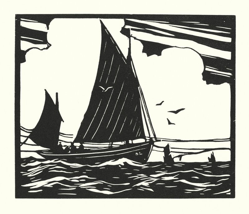 Fiskebåde og pramme: Deal Lugger (træsnit) af Cyril A. Wilkinson