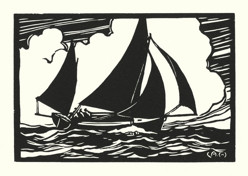 Fiskerbåde og pramme: Falmouth Quay Punt (træsnit) af Cyril A. Wilkinson