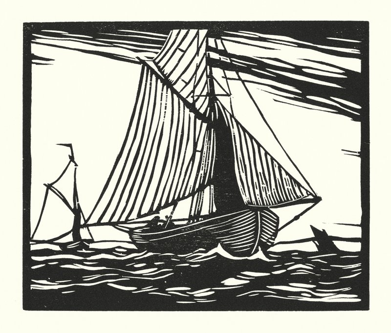 Fiskerbåde og pramme: Fiskekutter, begyndelsen af det 19. århundrede (træsnit) af Cyril A. Wilkinson