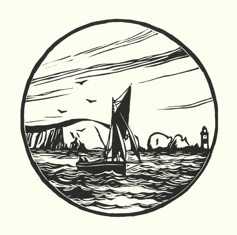 Fiskebåde og pramme: Itchen Ferry Boat (træsnit) af Cyril A. Wilkinson