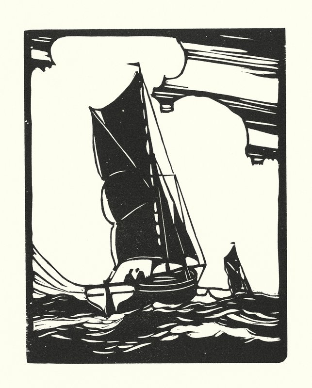 Fiskerbåde og pramme: Leigh Bawley (træsnit) af Cyril A. Wilkinson