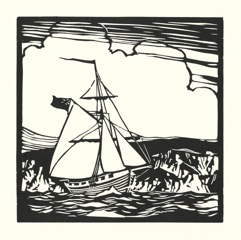 Fiskerbåde og pramme: Revenue Cutter (træsnit) af Cyril A. Wilkinson