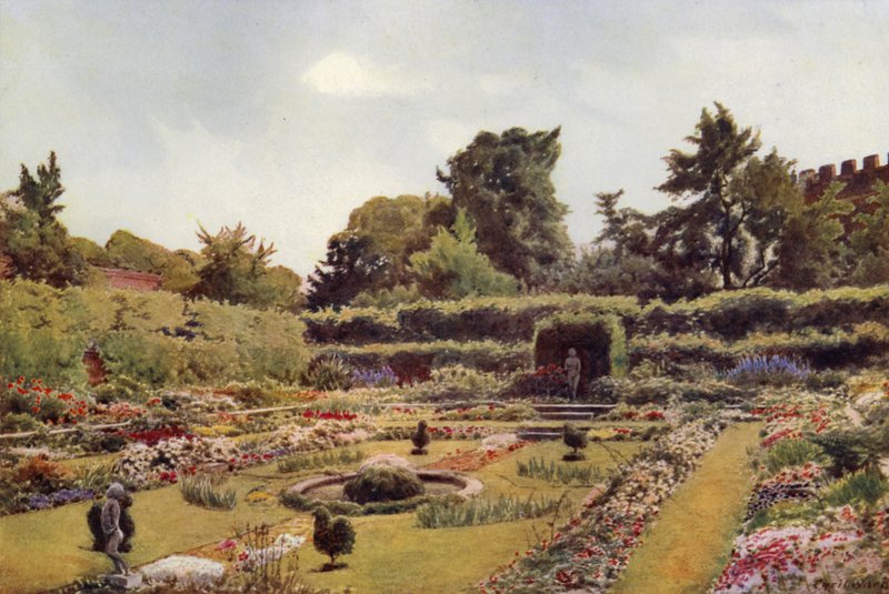 The Old Pond Garden, Hampton Court (farve litho) af Cyril Ward