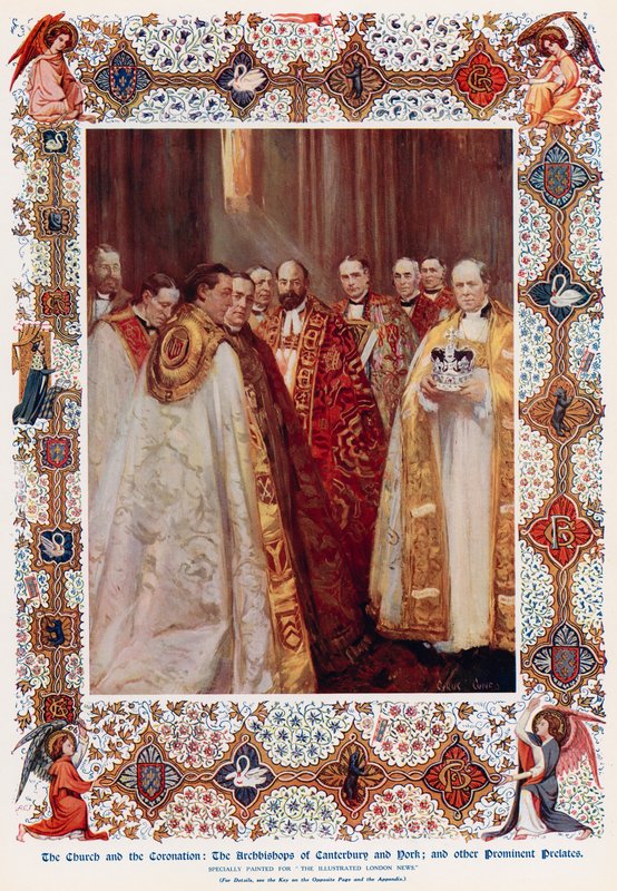 Ærkebiskopperne af Canterbury og York og andre fremtrædende prælater (farve litho) af Cyrus (after) Cuneo