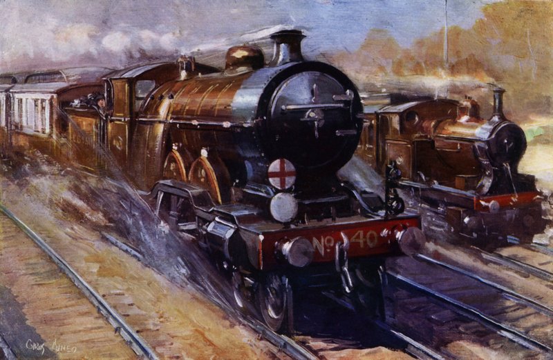 Southern Belle trækker Pullman-vogne på London, Brighton og South Coast Railways eksprestjeneste fra London til Brighton (farve litho) af Cyrus (after) Cuneo