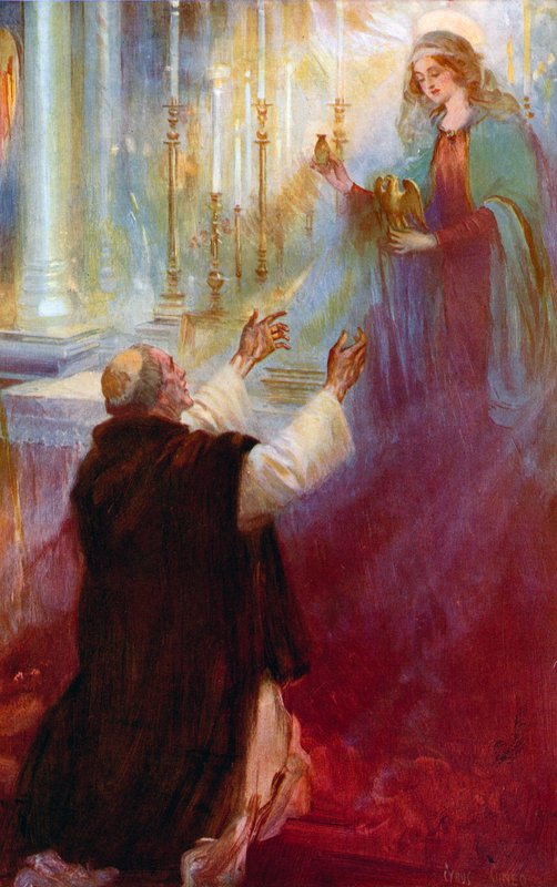 Legenden om kroningsolien og ampullen, Jomfruen, der viser sig for Thomas A Becket af Cyrus Cuneo