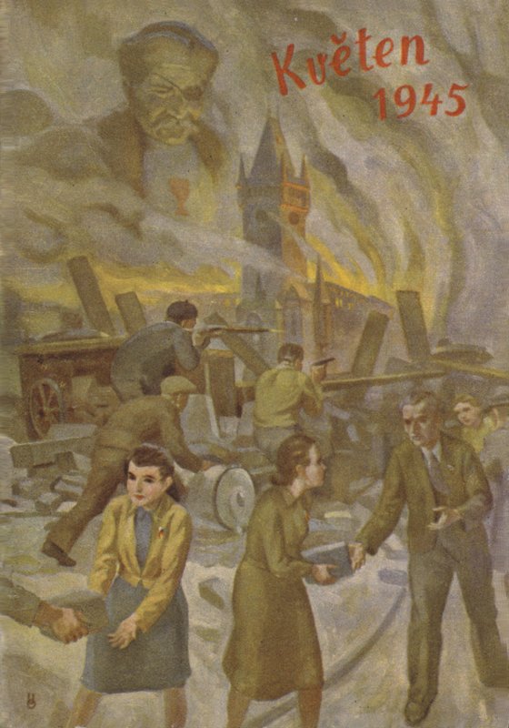 Folk i Prag hjælper hinanden og kæmper i maj 1945. af Czech School