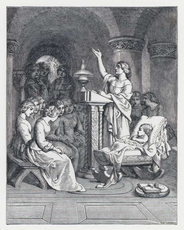 Illustration til Tennysons digt, The Princess (gravering) af Daniel (after) Maclise