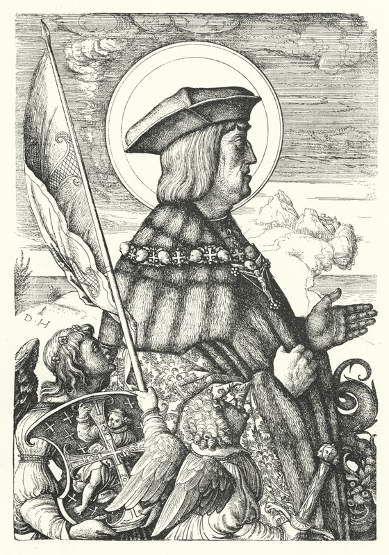 Maximilian I, den hellige romerske kejser, som St. George af Daniel Hopfer