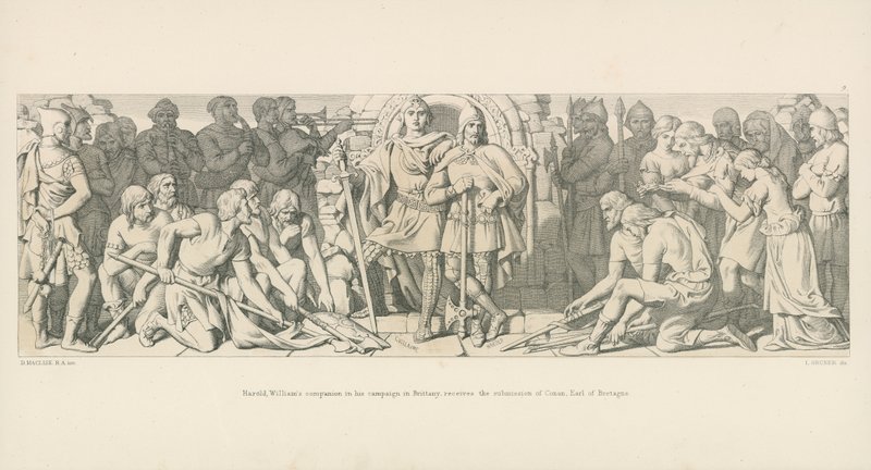 Harold, Williams følgesvend i hans kampagne i Bretagne, modtager underkastelse fra Conan, jarl af Bretagne af Daniel Maclise
