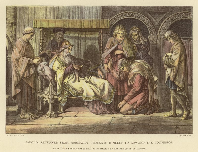 Harold, der er vendt tilbage fra Normandiet, præsenterer sig for Edvard Bekenderen af Daniel Maclise