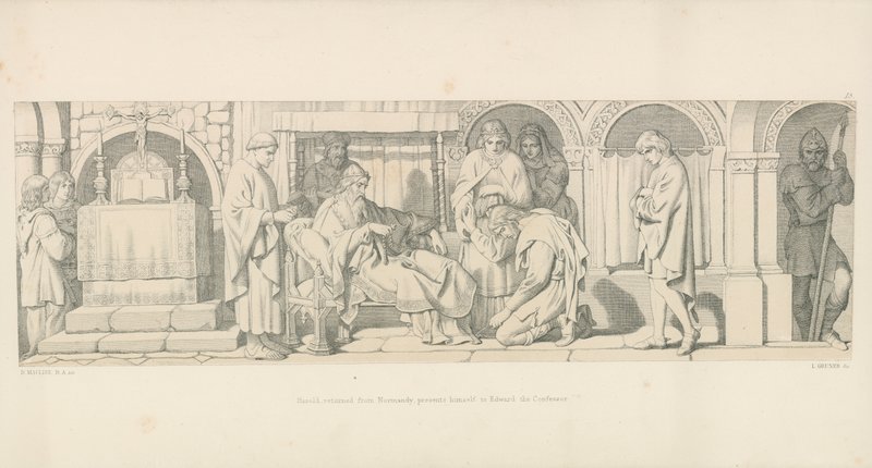 Harold, vendt tilbage fra Normandiet, præsenterer sig for Edvard Bekenderen af Daniel Maclise