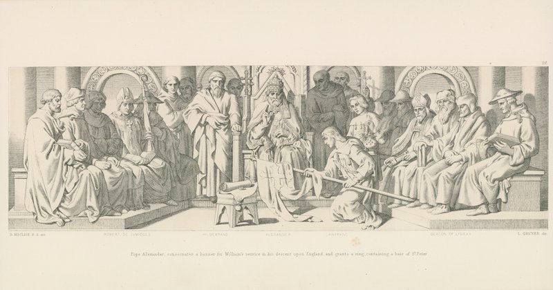 Pave Alexander, indvier et banner til Vilhelms tjeneste i hans nedstigning over England og giver en ring, indeholdende et hår af St. Peter af Daniel Maclise