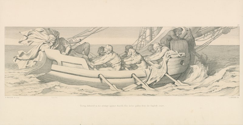 Tostig, besejret i sit forsøg mod Harold, flyver i sin kabys fra den engelske kyst af Daniel Maclise