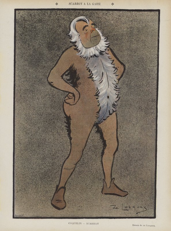 Den franske skuespiller Benoit-Constant Coquelin i Scarron på Theatre de la Gaite. Illustration til Le Rire af Daniel de Losques