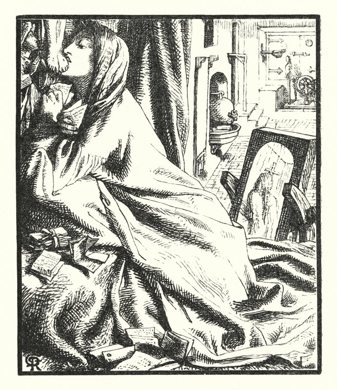 Mariana i syd (gravering) af Dante Gabriel (after) Rossetti
