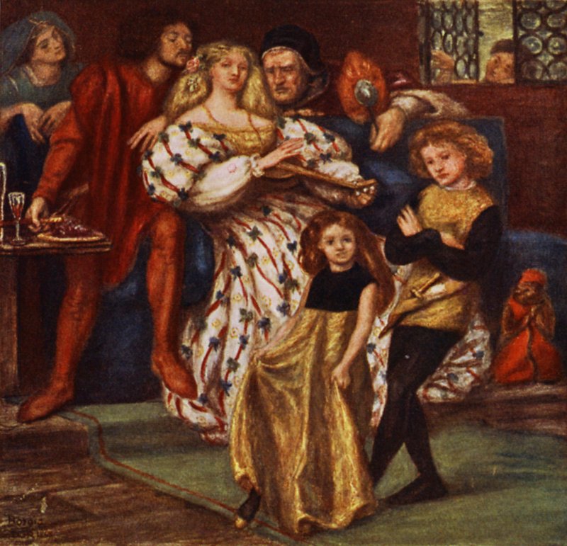 Borgia-familien (farve litho) af Dante Gabriel (after) Rossetti