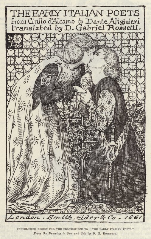 Upubliceret design til frontispicen til The Early Italian Poets af Dante Gabriel Charles Rossetti