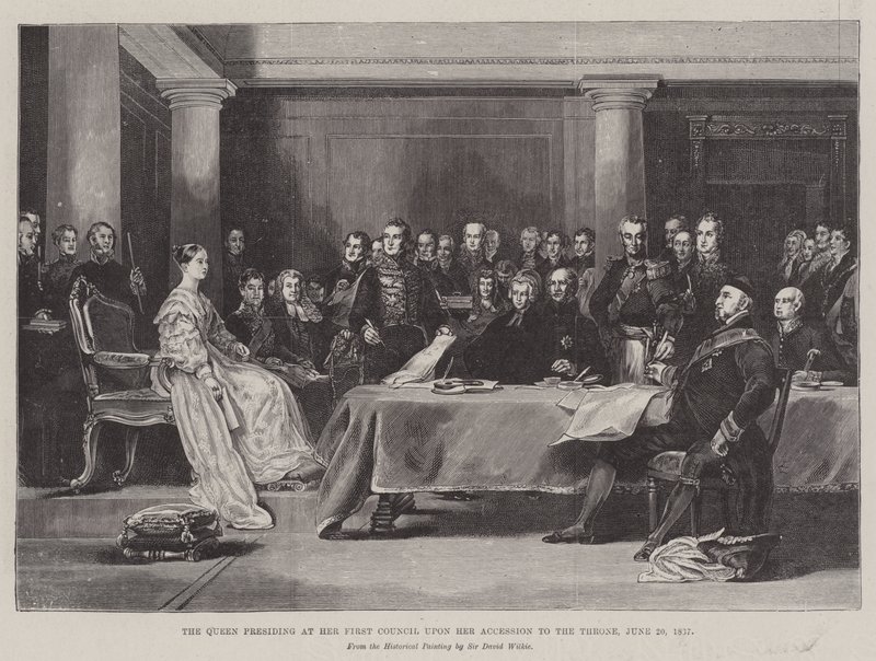 Dronningen præsiderede ved sit første råd ved sin overtagelse af tronen, 20. juni 1887 af David Wilkie