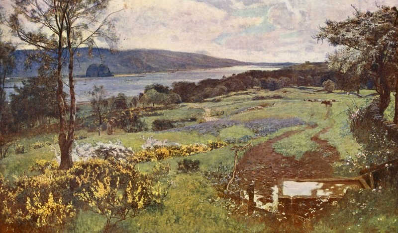 Clyde med Dumbarton Rock (farvelitografi) af David (after) Murray