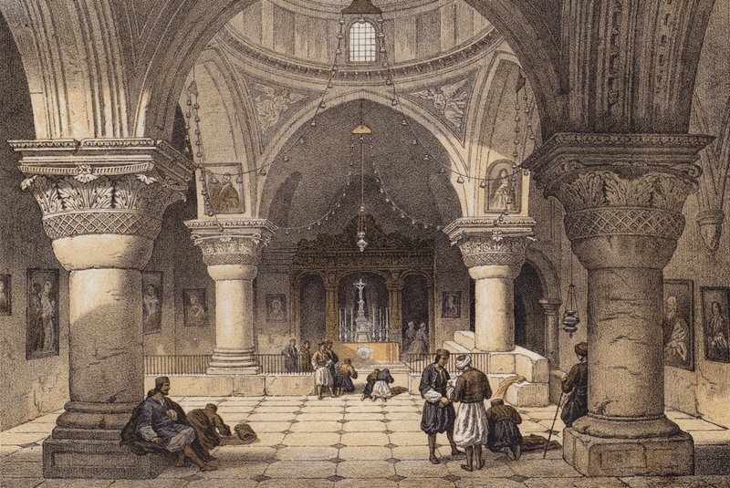 St Helenas kapel (farve litho) af David (after) Roberts