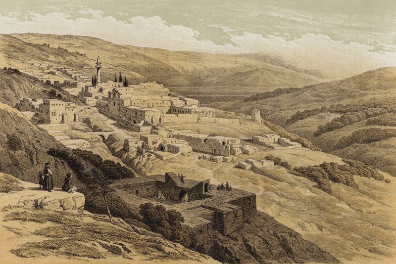 Terra Santa Kloster, Nazareth (farve litho) af David (after) Roberts