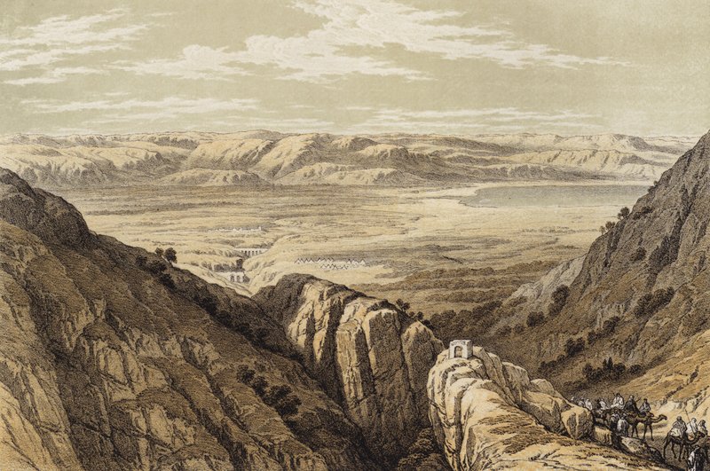 Nedstigning til Jordans dal (farve litho) af David (after) Roberts