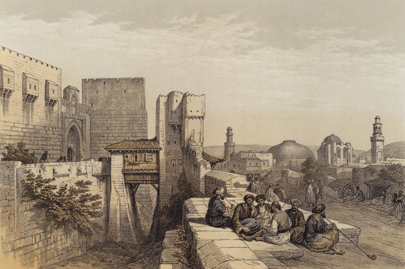 Indgang til citadellet i Jerusalem (farve litho) af David (after) Roberts