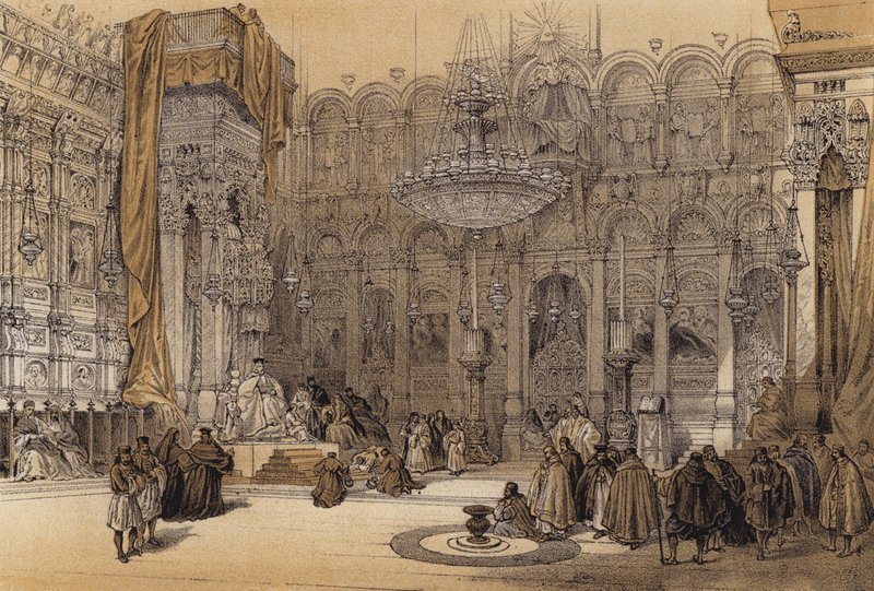 Den Græske Gravs Kirke (farve litho) af David (after) Roberts