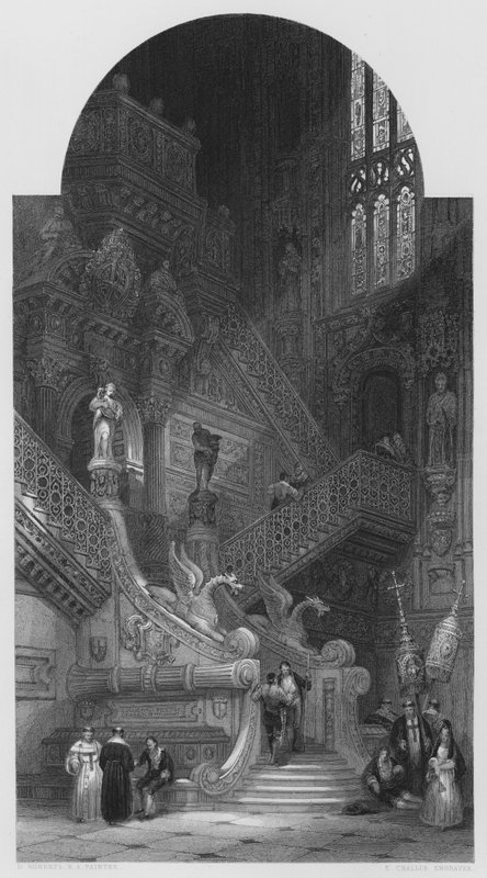 Interiør af Burgos Cathedral, fra billedet i Vernon Gallery (gravering) af David (after) Roberts