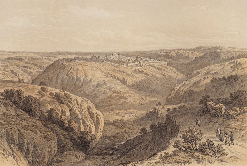 Jerusalem fra syd (farve litho) af David (after) Roberts