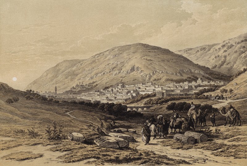 Nablous, det gamle Sikem (farve litho) af David (after) Roberts